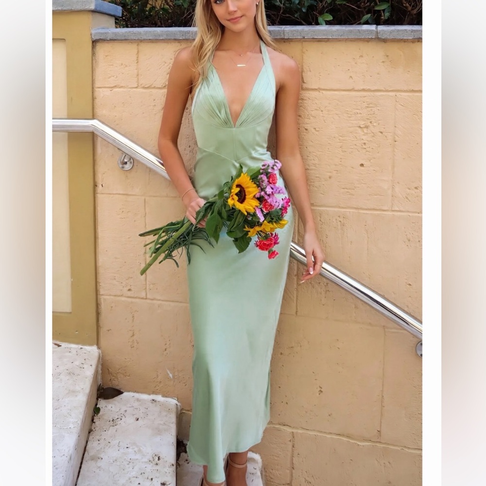 Runaway goddess satin sage green dress